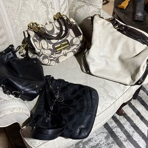 Vintage Coach Black, Cream, and Brown Shoulder Bags For Live shows